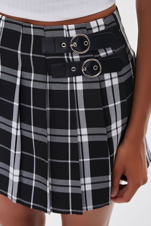 BLACK/WHITE Dual-Buckled Pleated Plaid Skirt, image 5