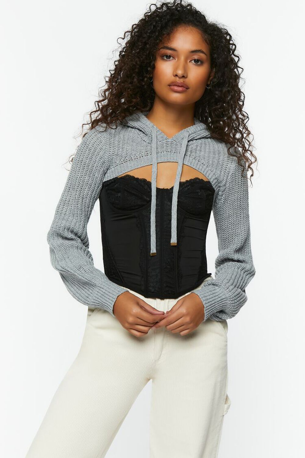 HEATHER GREY Super Cropped Hooded Sweater, image 1