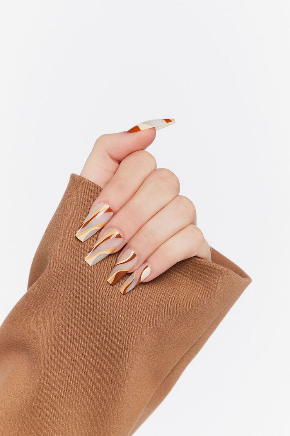 CLEAR/BROWN Wavy Striped Press-On Nails, image 2