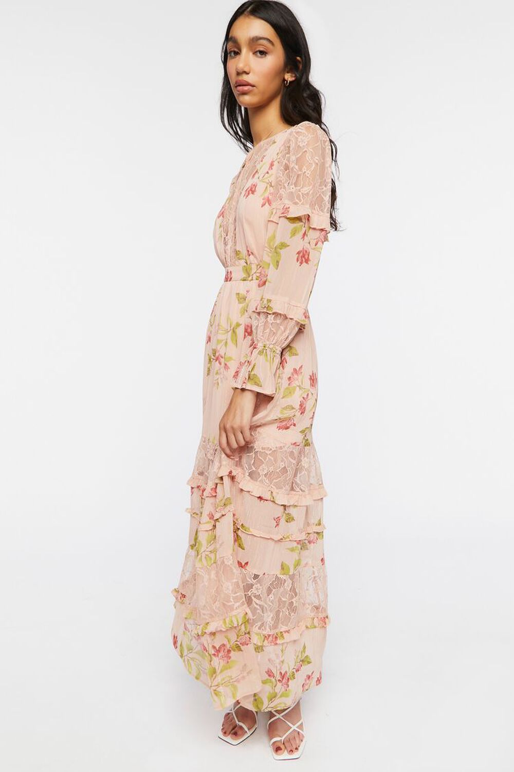 Lace-Trim Tiered Floral Maxi Dress