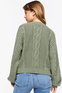 GREEN/TAN Embroidered Floral Cable Knit Sweater, image 4