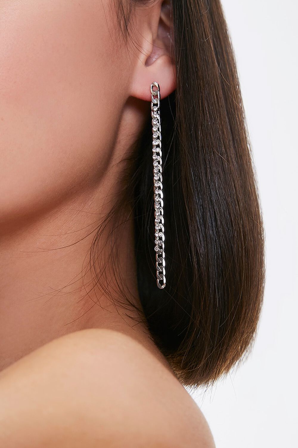 SILVER Rhinestone Chain Duster Earrings, image 1