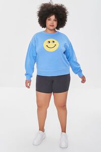 BLUE/YELLOW Plus Size Yin Yang Happy Face Pullover, image 4