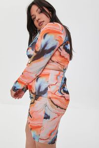 ORANGE/MULTI Plus Size Marble Print Crop Top & Skirt Set, image 2