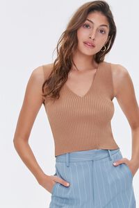 BROWN Ribbed Sweater-Knit Tank Top, image 1
