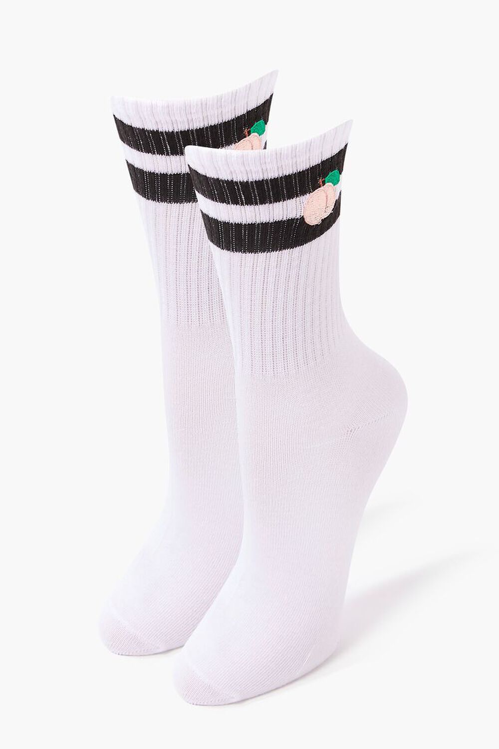 Peach Varsity-Striped Crew Socks, image 1