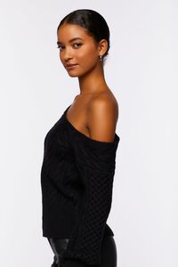BLACK One-Shoulder Cable Knit Sweater, image 2