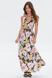 BLACK/MULTI Plunging Floral Maxi Dress, image 1