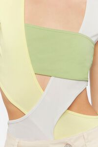 GREEN/YELLOW Colorblock Cutout Bodysuit, image 6