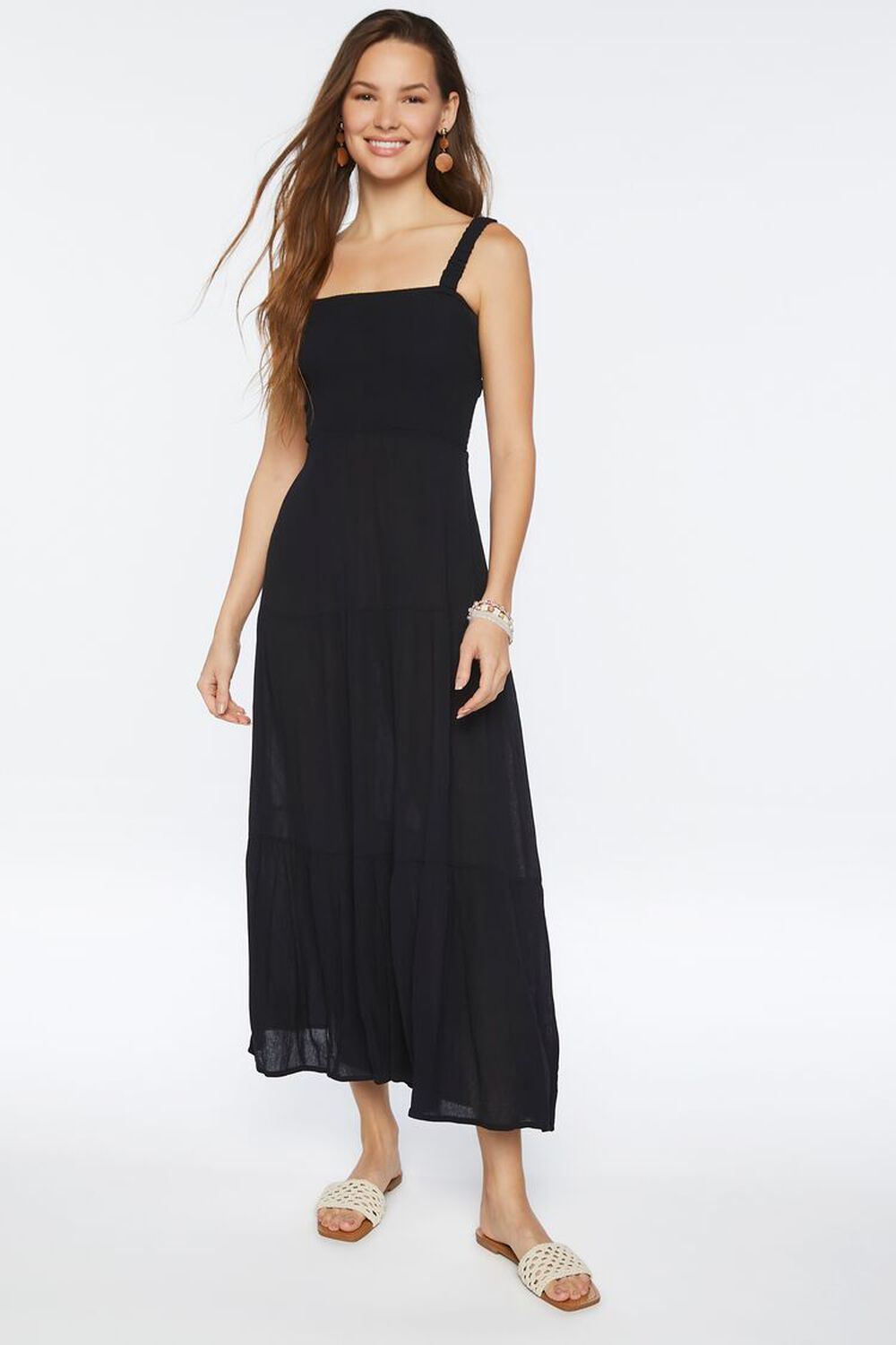 BLACK Smocked Strappy Midi Dress, image 1