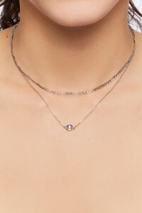 SILVER Faux Pearl Chain Necklace Set, image 1
