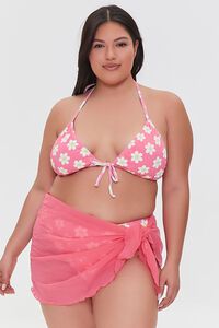 SUPER PINK Plus Size Mesh Swim Cover-Up Sarong, image 1