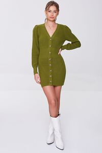 GREEN Ribbed Cardigan Sweater Dress, image 4