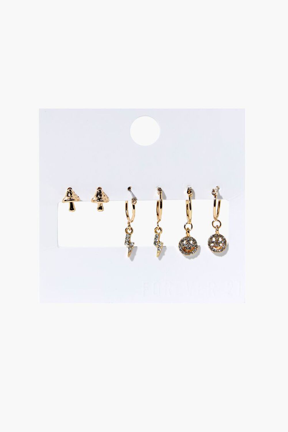 CLEAR/GOLD Happy Face Charm Earring Set, image 1