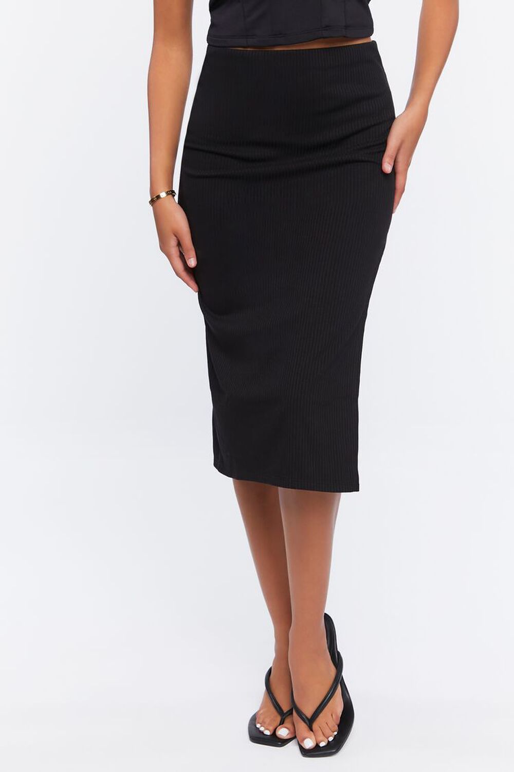 BLACK Side-Slit Midi Skirt, image 2