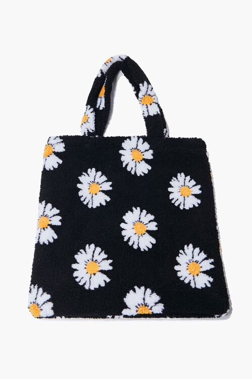 BLACK/MULTI Daisy Floral Faux Shearling Tote Bag, image 1