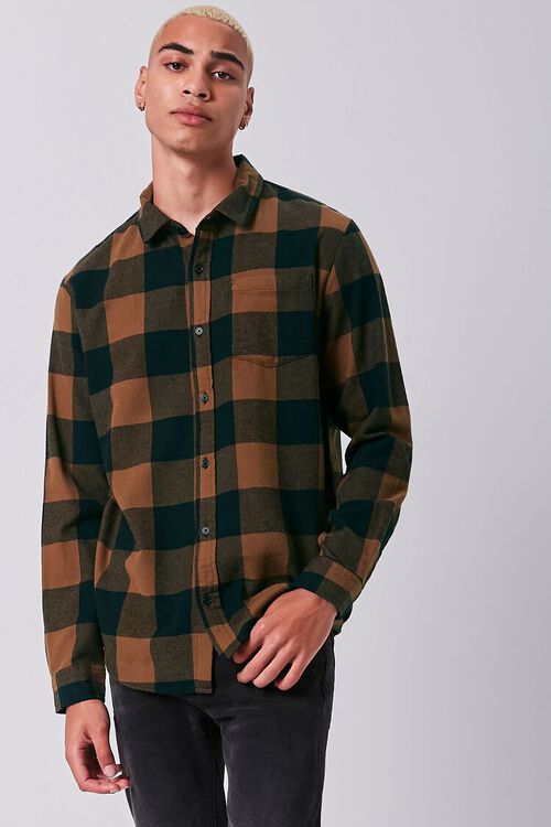 BROWN/BLACK Buffalo Plaid Flannel Shirt, image 1
