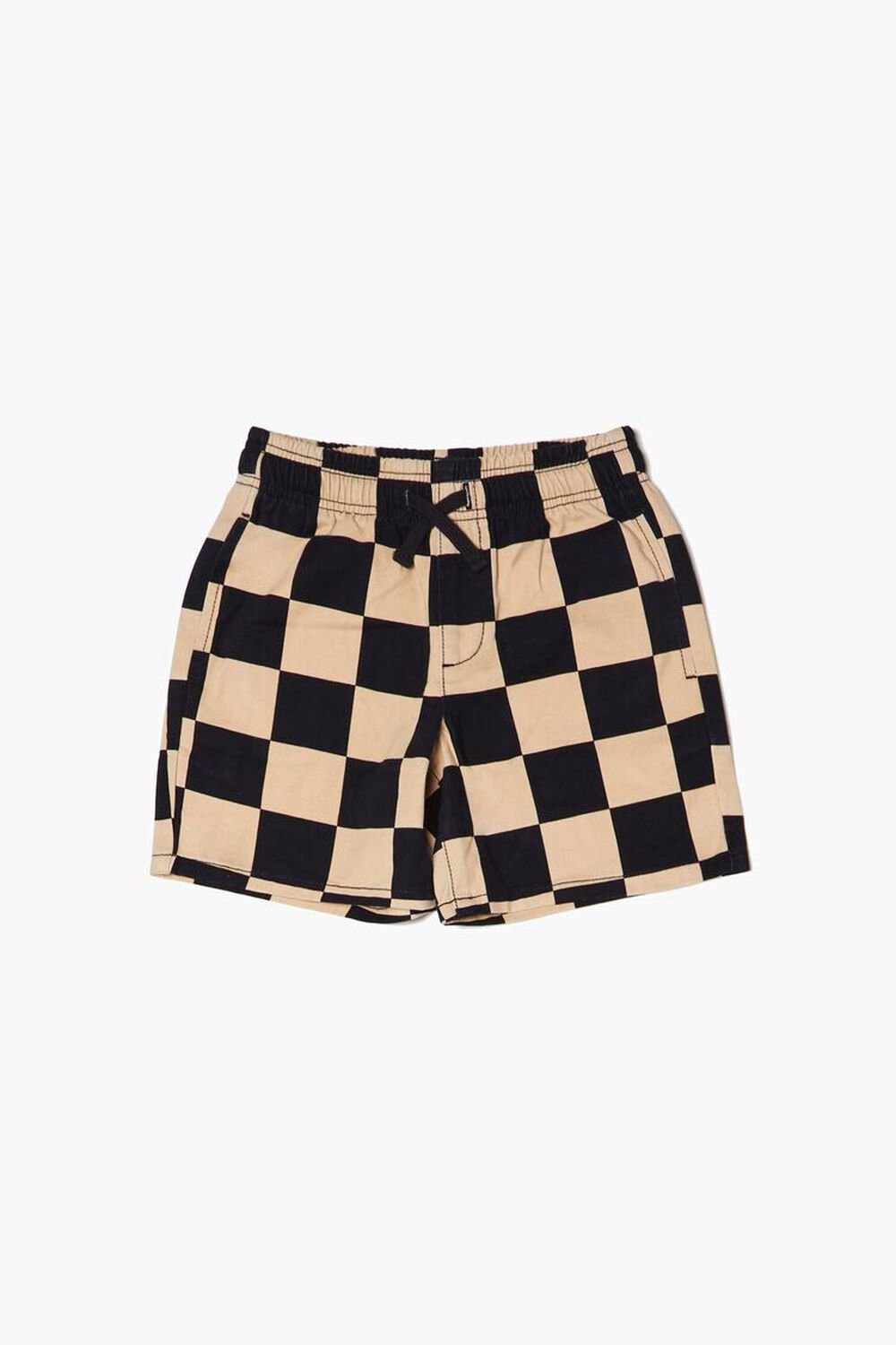 BLACK/TAN Kids Checkered Drawstring Shorts (Girls + Boys), image 1