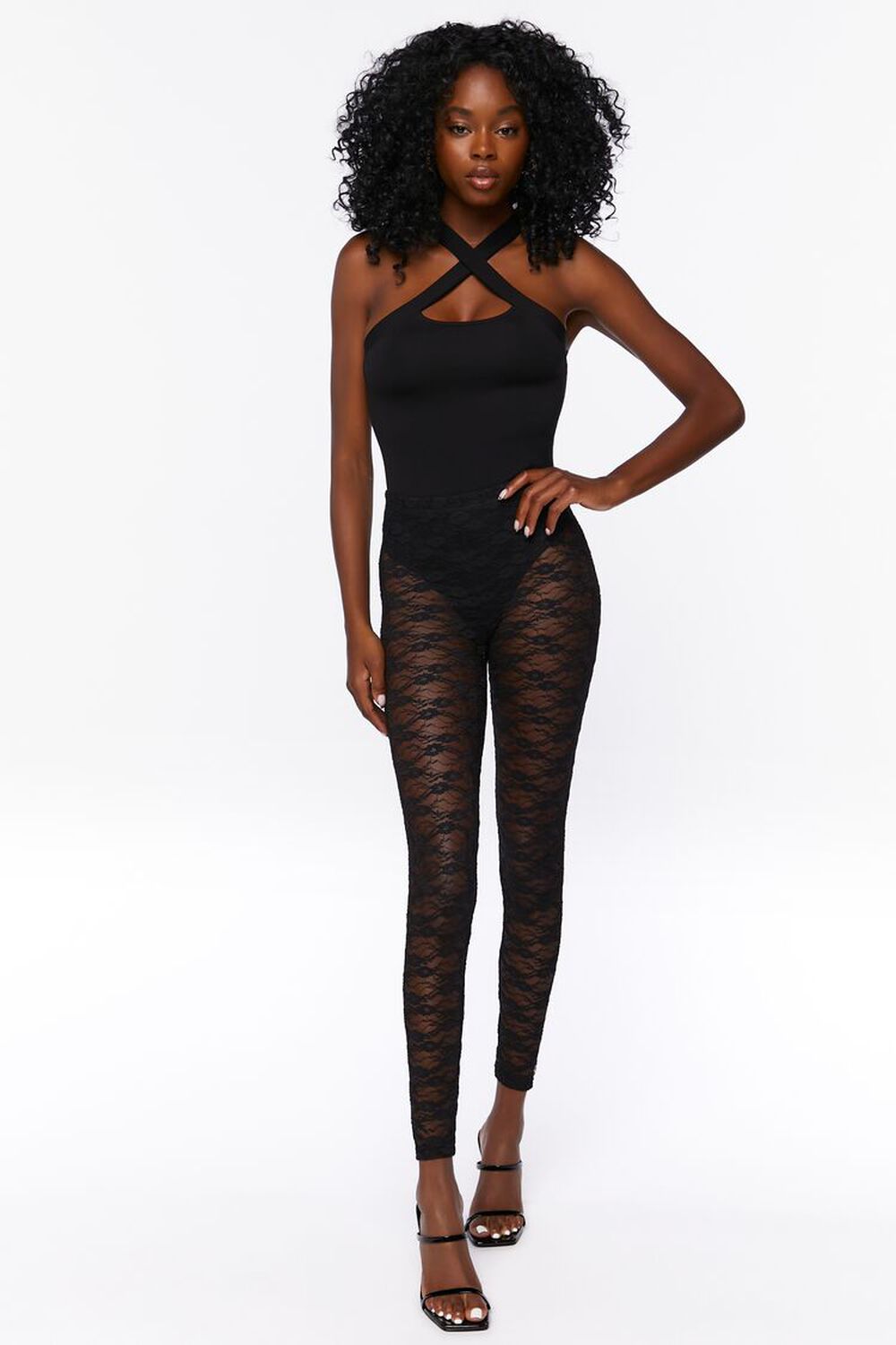 BLACK Sheer Lace Leggings, image 1