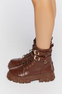 BROWN Faux Leather Combat Booties, image 2