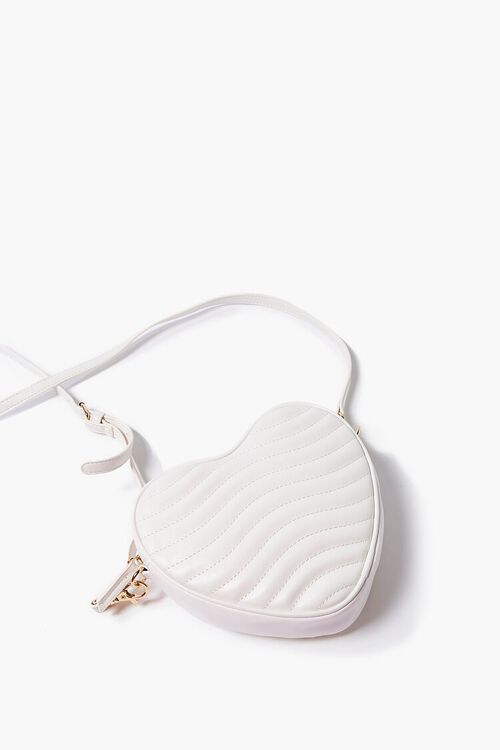 WHITE Quilted Heart-Shaped Crossbody Bag, image 5