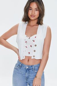 WHITE Cropped Sweater-Knit Vest, image 1