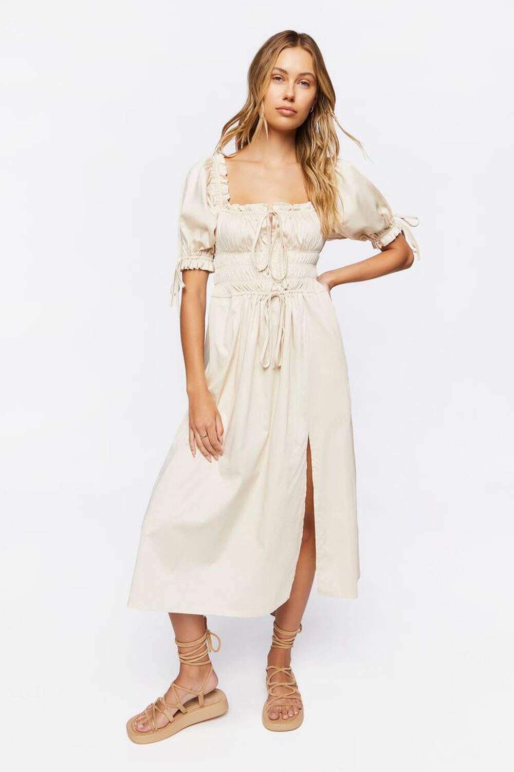 SANDSHELL Smocked Puff-Sleeve Midi Dress, image 1