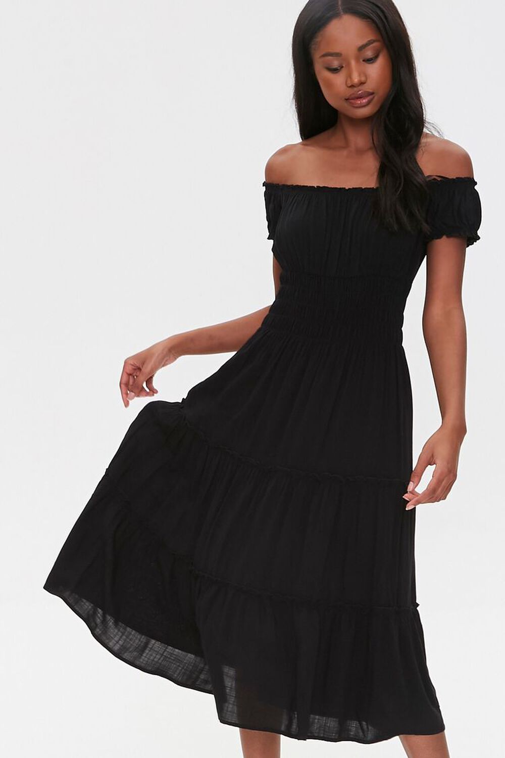 BLACK Linen Off-the-Shoulder Dress, image 2