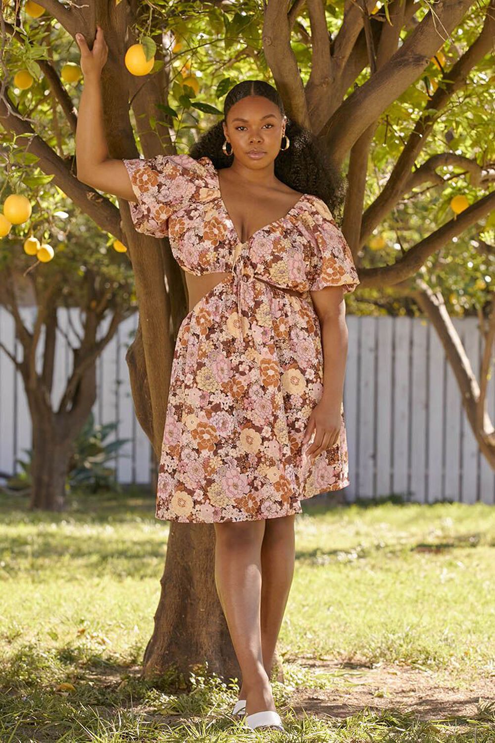 Plus Size Floral Cutout Mini Dress, image 1