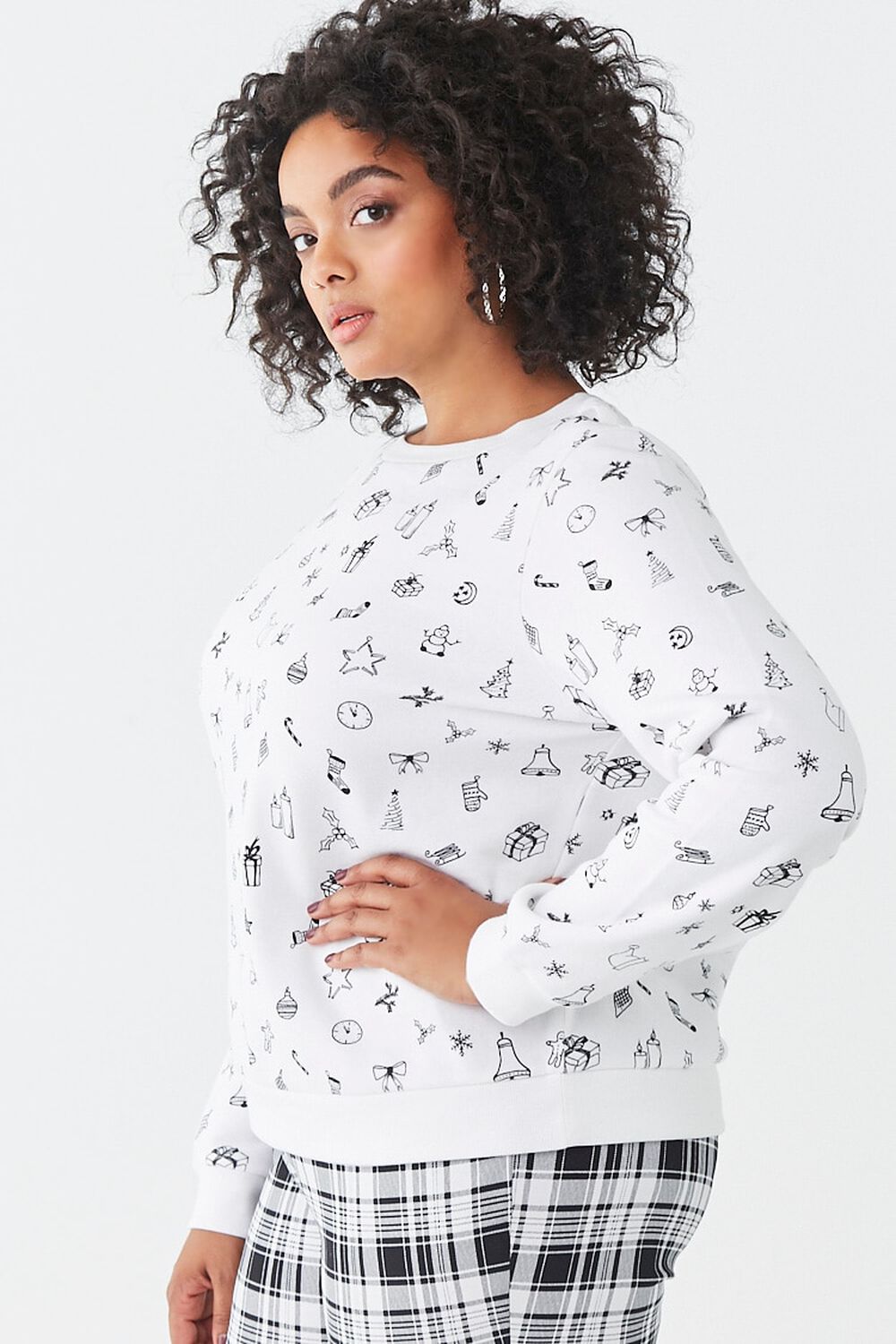 WHITE/BLACK Plus Size Christmas Print Sweatshirt, image 2