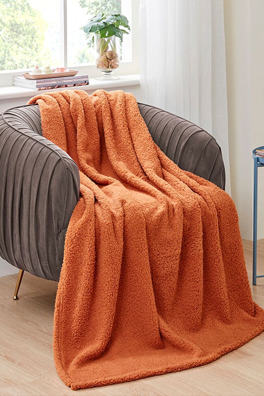 RUST Faux Shearling Throw Blanket, image 1
