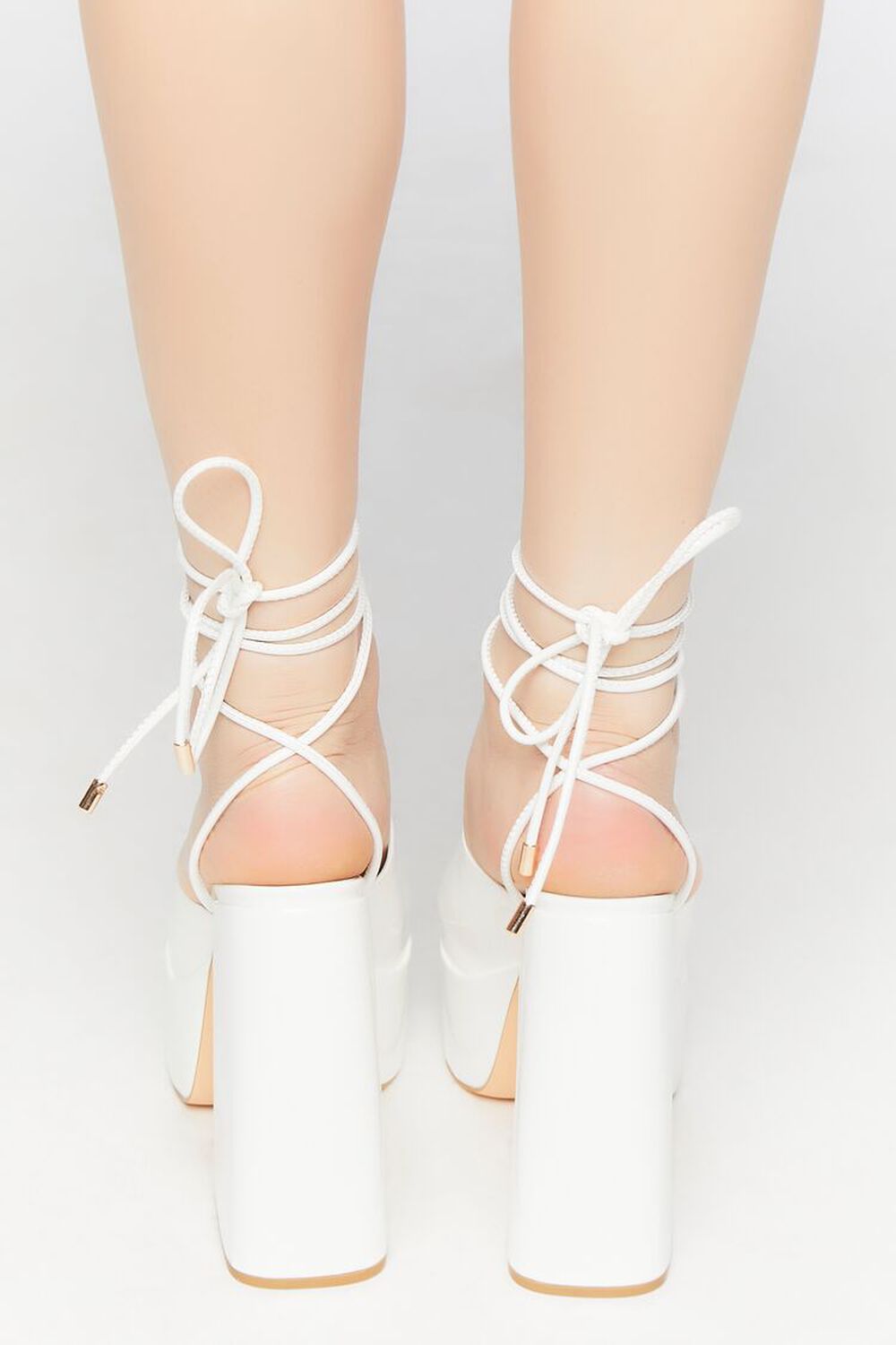 WHITE Faux Patent Leather Lace-Up Heels, image 3