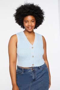 POWDER BLUE Plus Size Sweater-Knit Cropped Vest, image 1