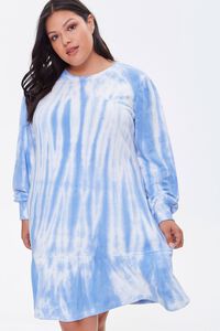 WHITE/BLUE Plus Size Tie-Dye Sweatshirt Dress, image 1