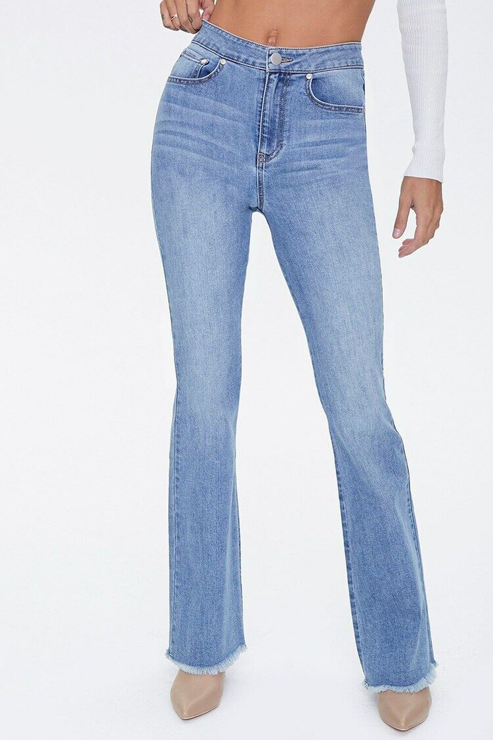 MEDIUM DENIM Lace-Back Flare Jeans, image 2