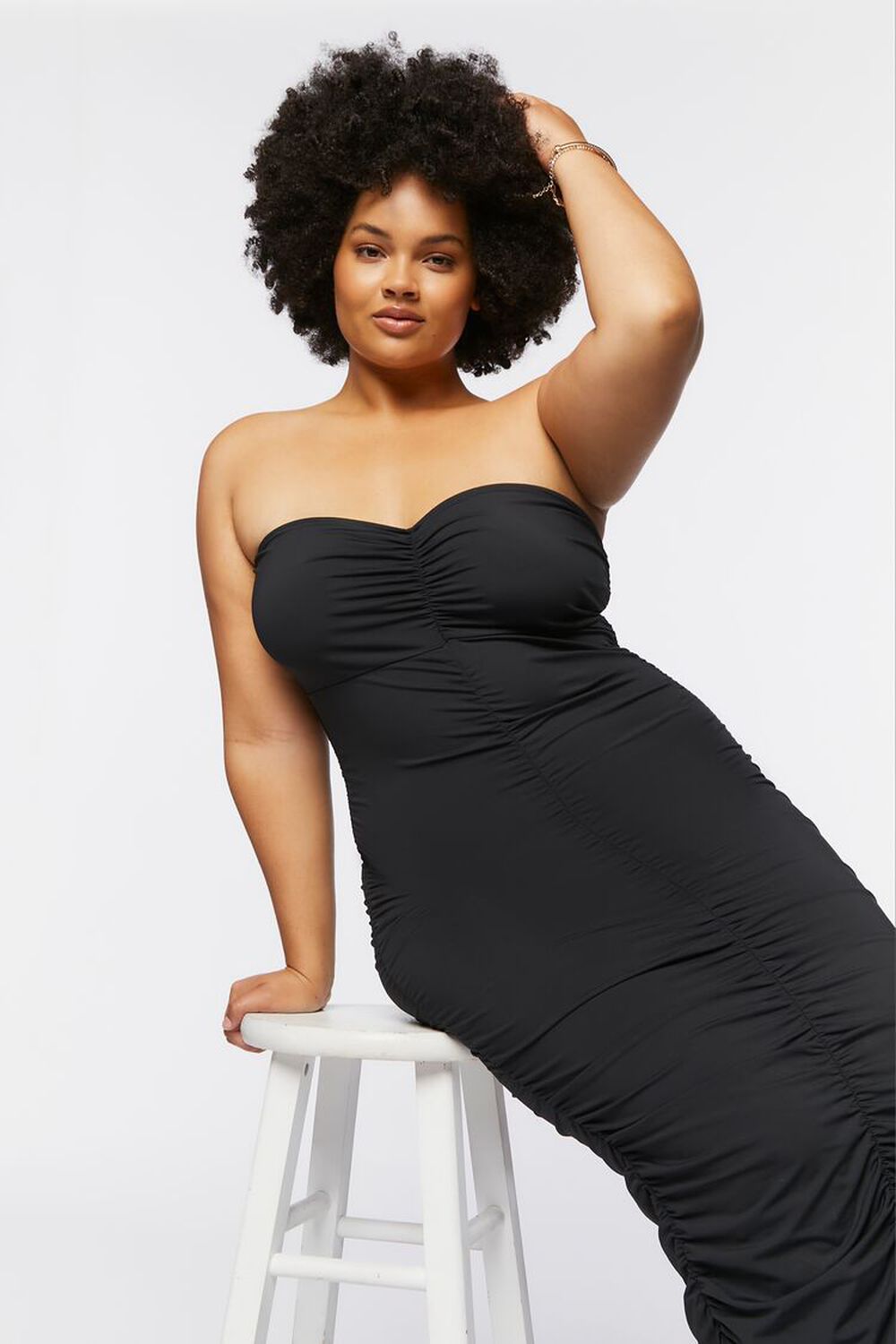 BLACK Plus Size Ruched Bodycon Midi Dress, image 1