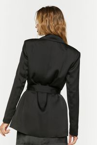 BLACK Satin Belted Double-Breasted Blazer, image 3