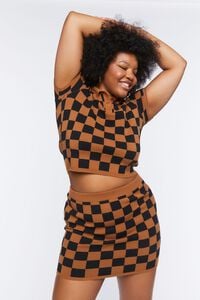 BLACK/BROWN Plus Size Checkered Sweater-Knit Mini Skirt, image 6