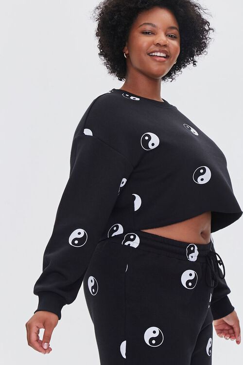 BLACK/MULTI Plus Size Yin Yang Print Sweatshirt, image 1