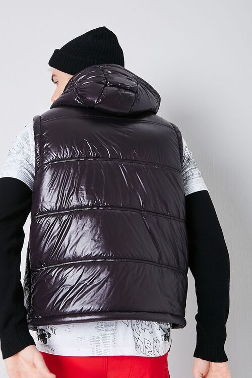 BLACK Nylon Hooded Puffer Vest, image 3