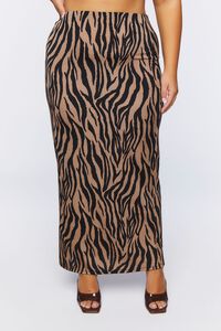 BLACK/BROWN Plus Size Zebra Crop Top & Skirt Set, image 6