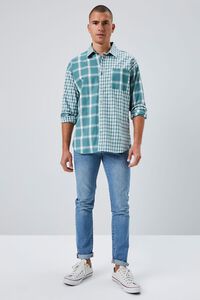 GREEN/WHITE Reworked Plaid Button-Front Shirt, image 4