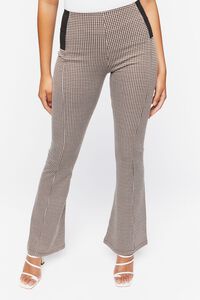 BROWN/CREAM Houndstooth Flare-Leg Pants, image 2