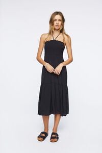 BLACK Smocked Halter Midi Dress, image 4