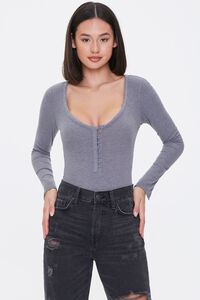 Ribbed Button-Front Bodysuit, image 1