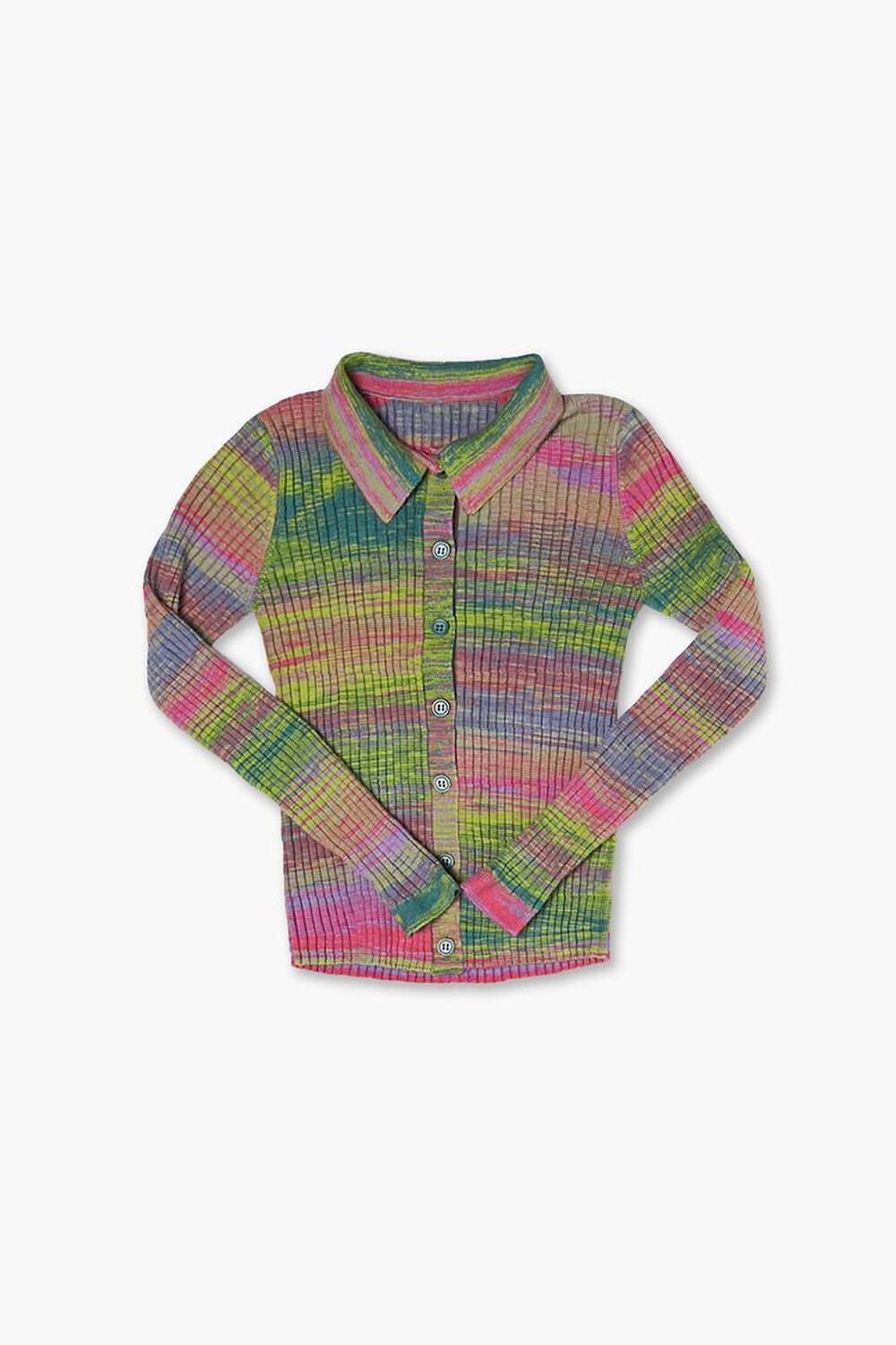 GREEN/MULTI Girls Abstract Print Cardigan Sweater (Kids), image 1