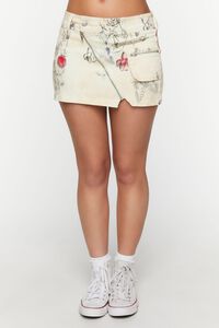 CREAM/MULTI Zipper Graphic Mini Skirt, image 2