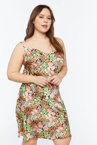 Plus Size Floral Print Satin Slip Dress, image 6