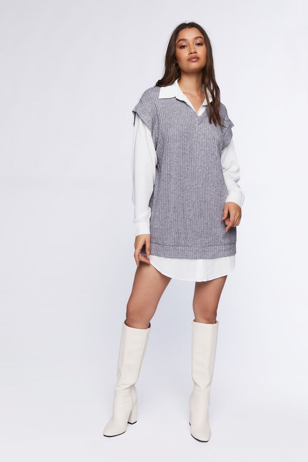 Sweater Vest & Shirt Combo Dress