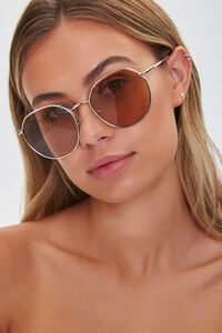 GOLD/CHAMPAGNE Round Metal Sunglasses, image 2